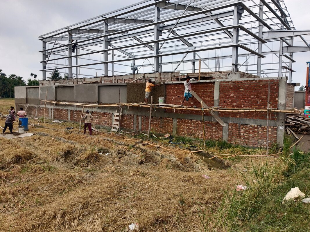 Industrial steel structure exterior under construction